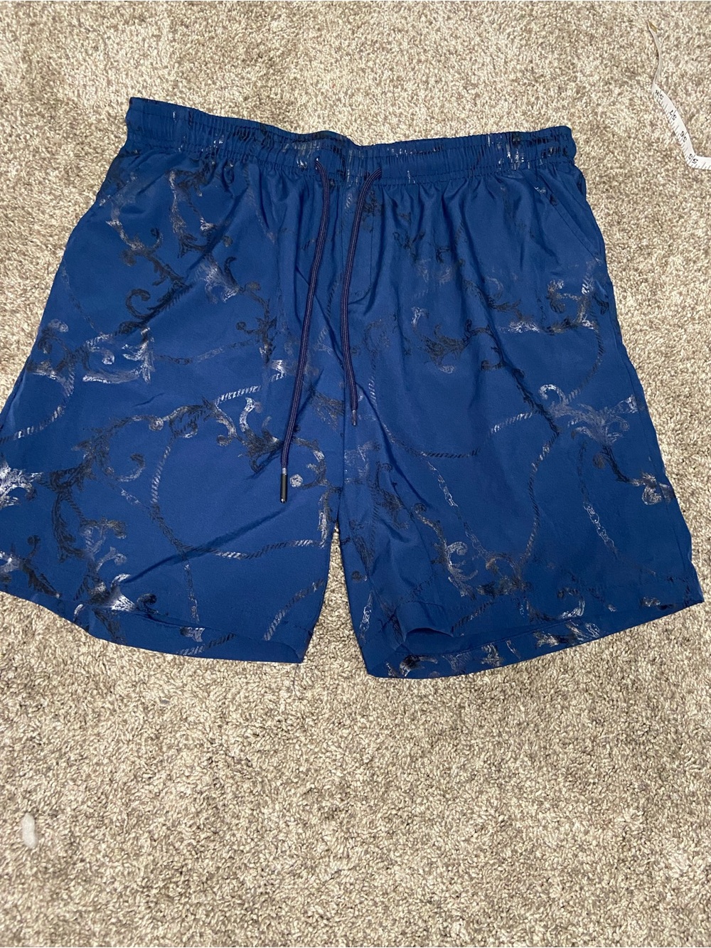 & Other Stories Navy Blue Swim Trunks with Subtle Black Pattern